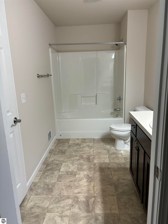 full bathroom with vanity, toilet, and shower / tub combination