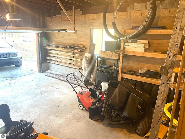 garage with a garage door opener