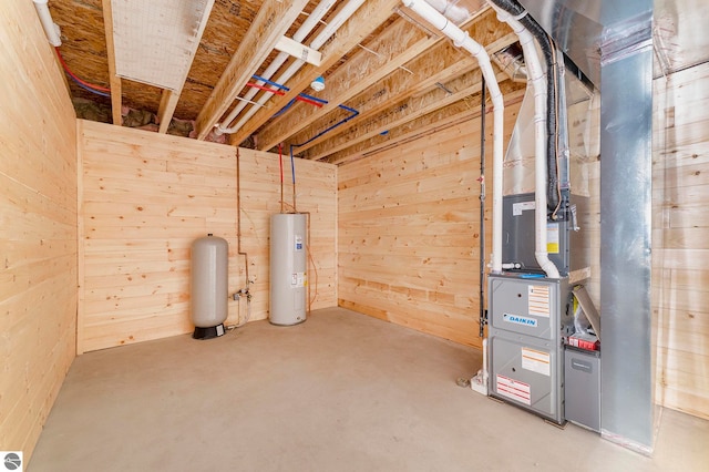 basement featuring water heater