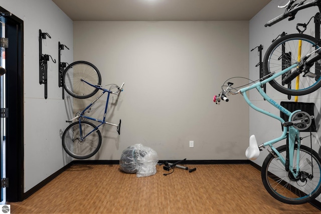 exercise room featuring wood-type flooring