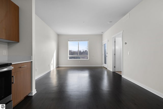 interior space with dark wood-type flooring