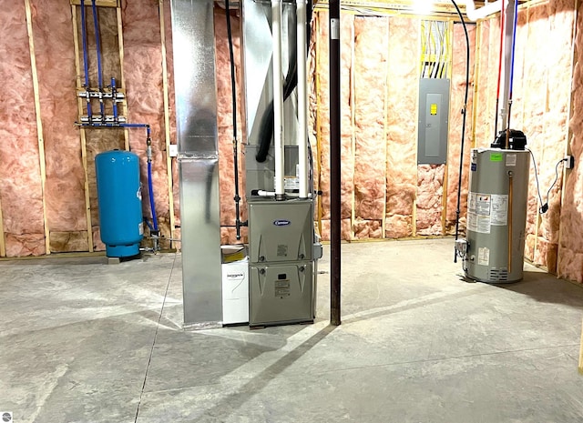 utilities with water heater and electric panel