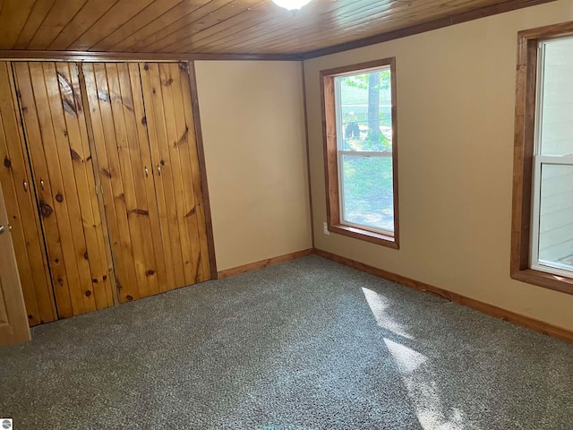 spare room with wooden ceiling and wooden walls