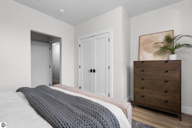 bedroom featuring hardwood / wood-style flooring and a closet