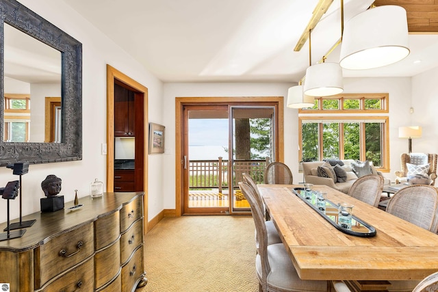 dining room with light carpet and plenty of natural light