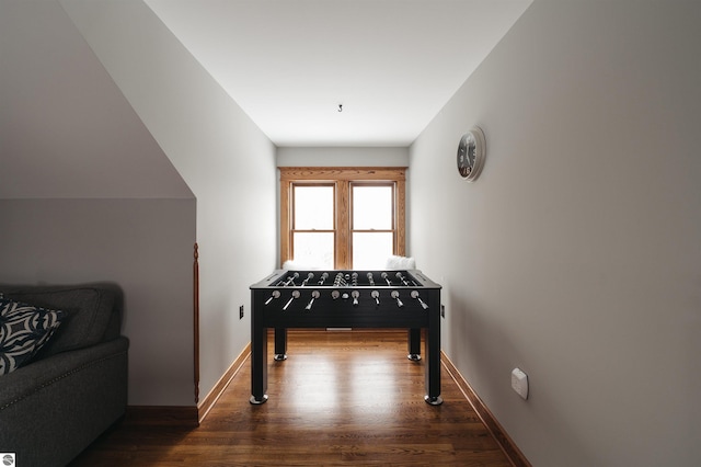 recreation room featuring dark hardwood / wood-style flooring