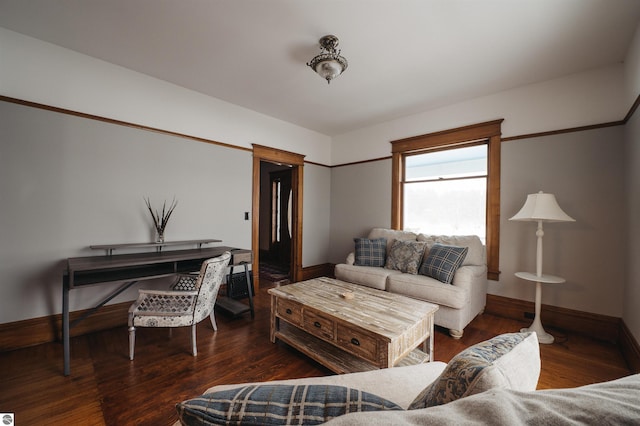 living room featuring dark hardwood / wood-style floors