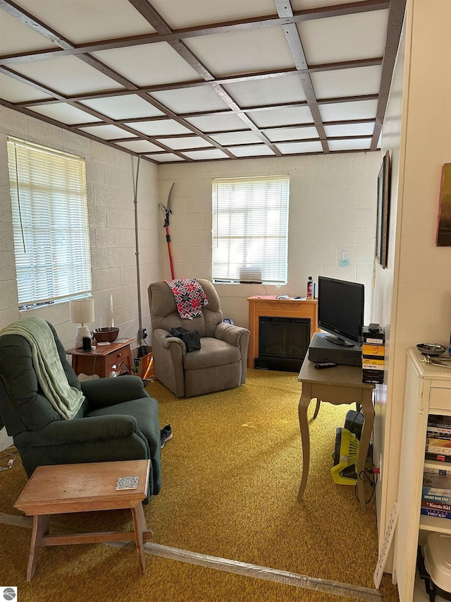 interior space featuring concrete block wall