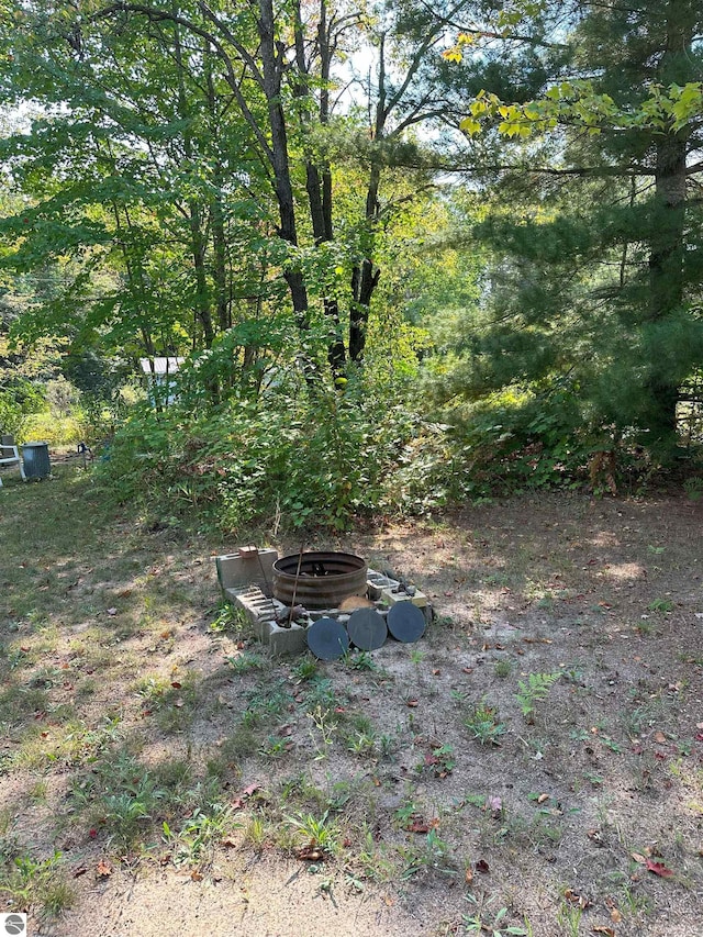 view of yard featuring an outdoor fire pit
