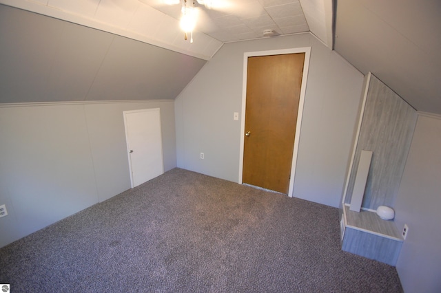 bonus room featuring lofted ceiling and carpet flooring