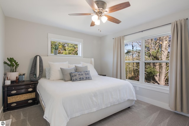 bedroom featuring carpet and ceiling fan