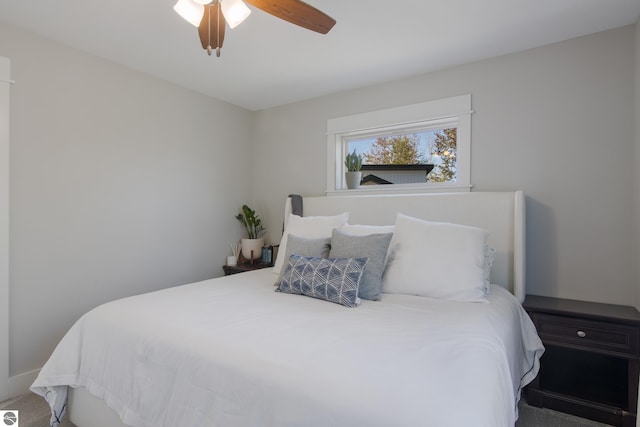 bedroom with carpet floors and ceiling fan