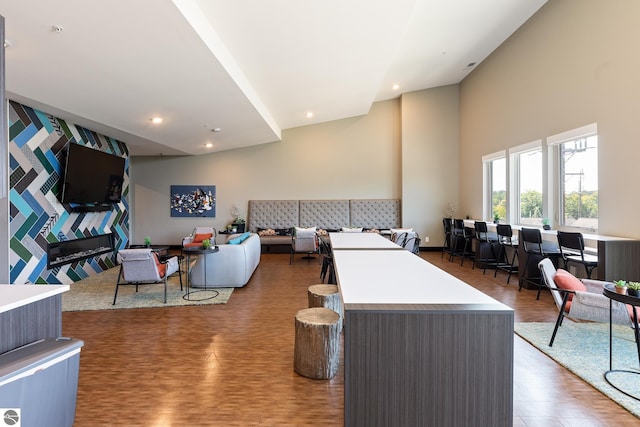 630 S Garfield, Traverse City, MI 49686 - living area with recessed lighting, a towering ceiling, and wood finished floors