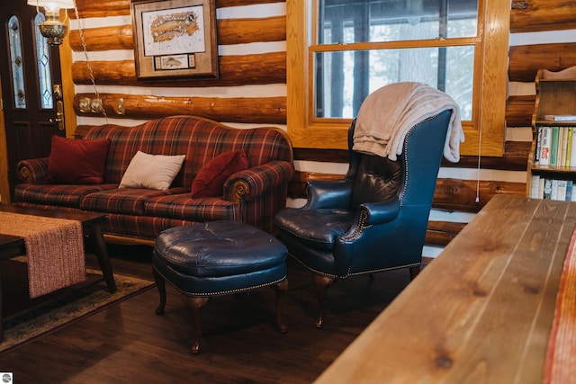 living room featuring dark wood-type flooring