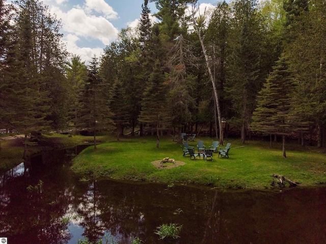 view of yard with a water view