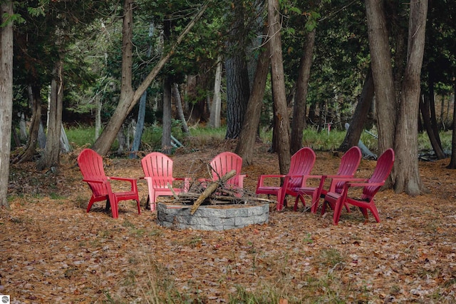 view of yard featuring a fire pit