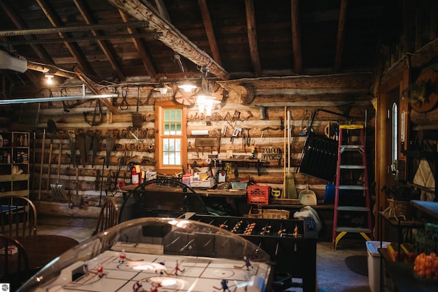 garage featuring a workshop area