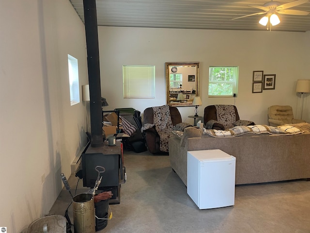 living room with ceiling fan