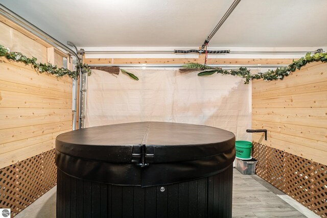 interior space with a hot tub