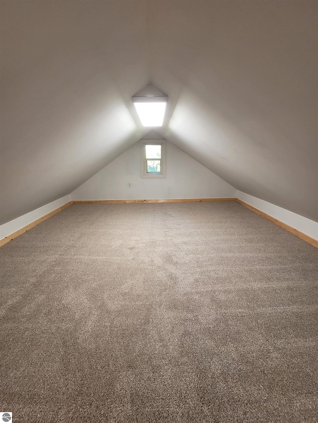 additional living space with lofted ceiling and carpet flooring