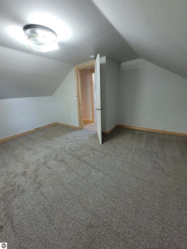 additional living space with vaulted ceiling and carpet flooring