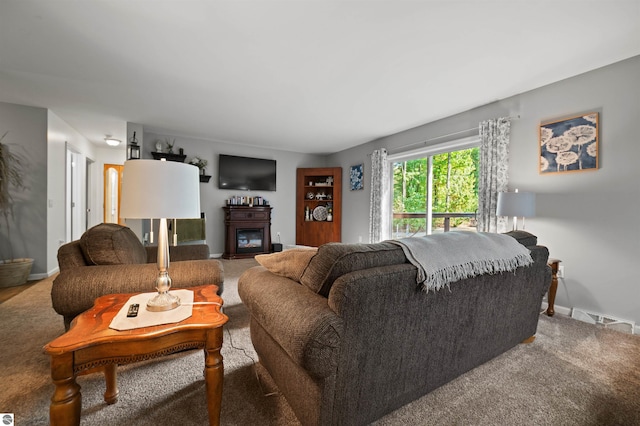 living room featuring carpet floors