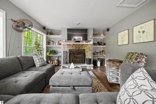 living room featuring dark hardwood / wood-style flooring