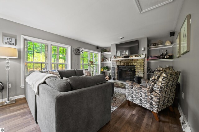 living room with hardwood / wood-style flooring