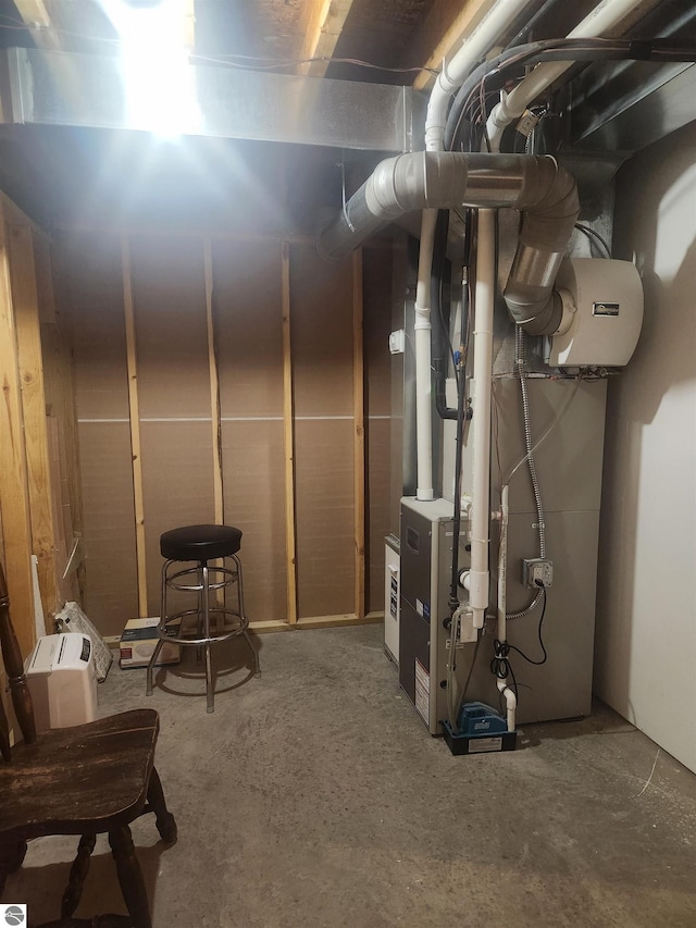 basement with heating unit