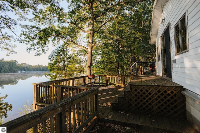 deck with a water view