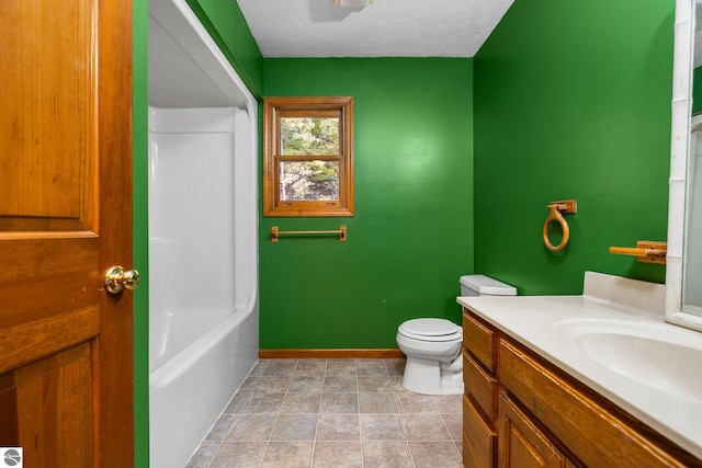 bathroom featuring vanity, toilet, and a textured ceiling