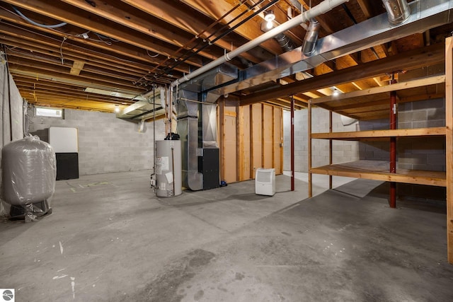 basement with heating unit and gas water heater