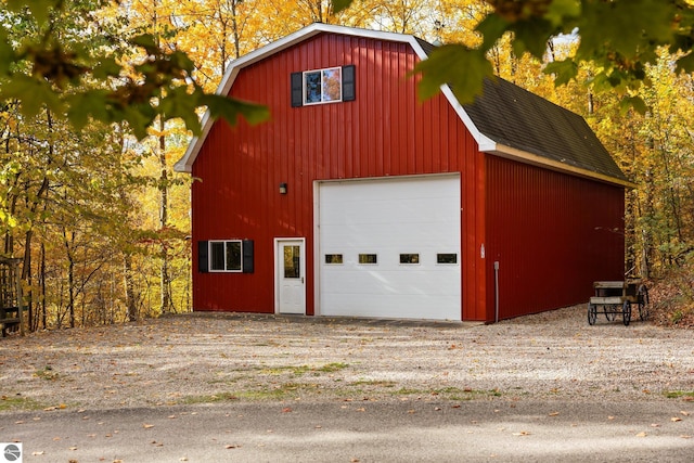 garage with wooden walls