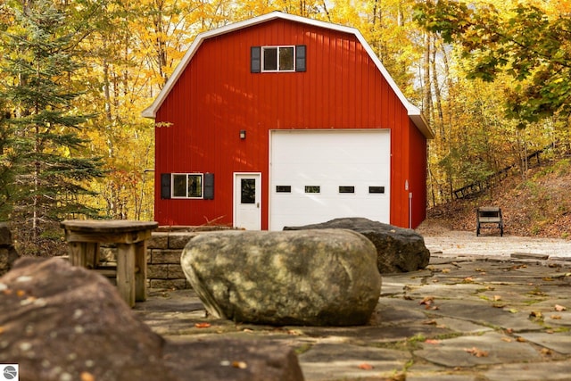 garage with wooden walls