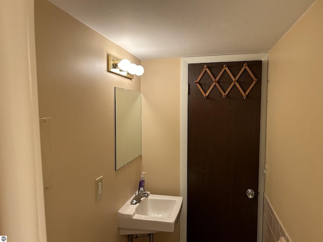 5417 Golfview Rd, Bellaire, MI 49615 - bathroom with a textured ceiling and a sink