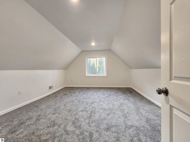 additional living space with carpet flooring and vaulted ceiling