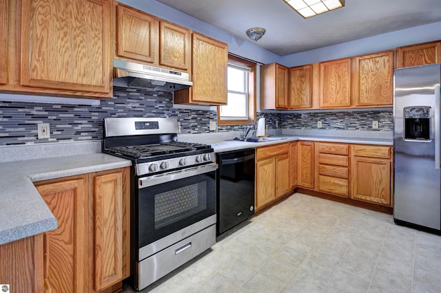 kitchen with decorative backsplash, sink, and appliances with stainless steel finishes