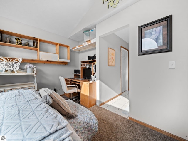 bedroom featuring light colored carpet