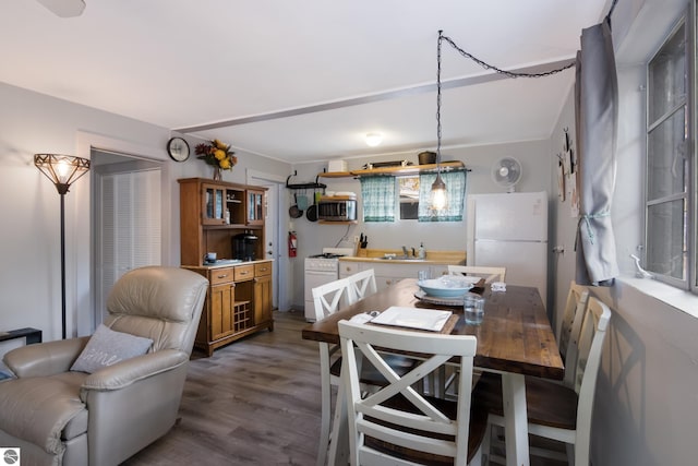 dining area with wood finished floors