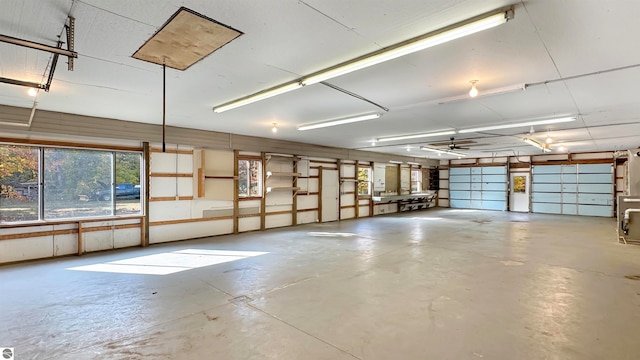 garage with ceiling fan