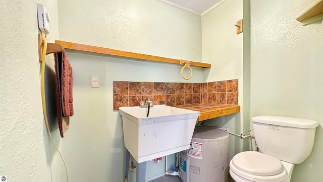 bathroom featuring toilet, sink, and backsplash