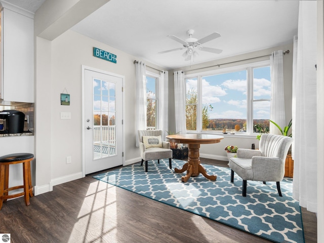 sunroom / solarium featuring ceiling fan