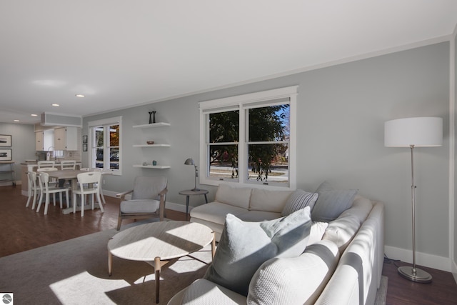 living room featuring dark hardwood / wood-style flooring