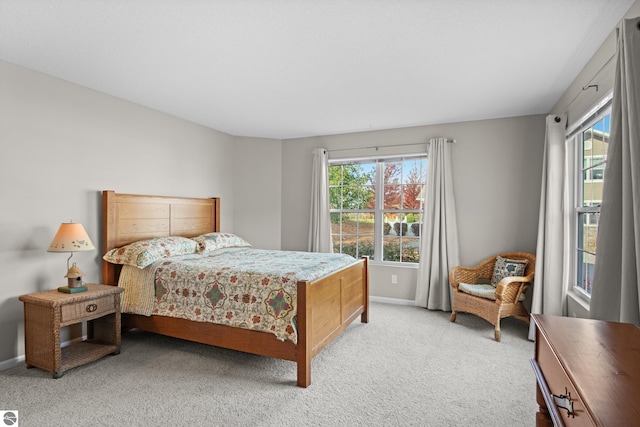 bedroom with light colored carpet