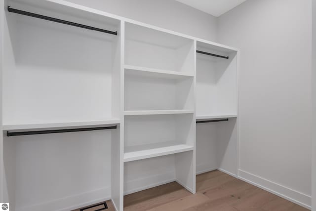 spacious closet with light hardwood / wood-style flooring