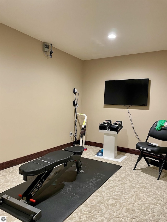 11320 Shippey Ln, Rapid City, MI 49676 - workout area featuring carpet floors, recessed lighting, and baseboards