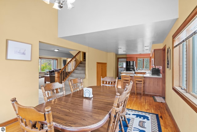 dining room with light hardwood / wood-style floors and a healthy amount of sunlight