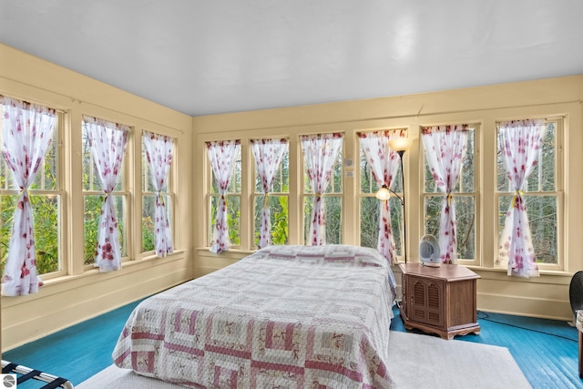 bedroom with dark hardwood / wood-style floors