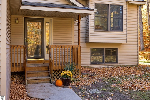 entrance to property featuring a porch