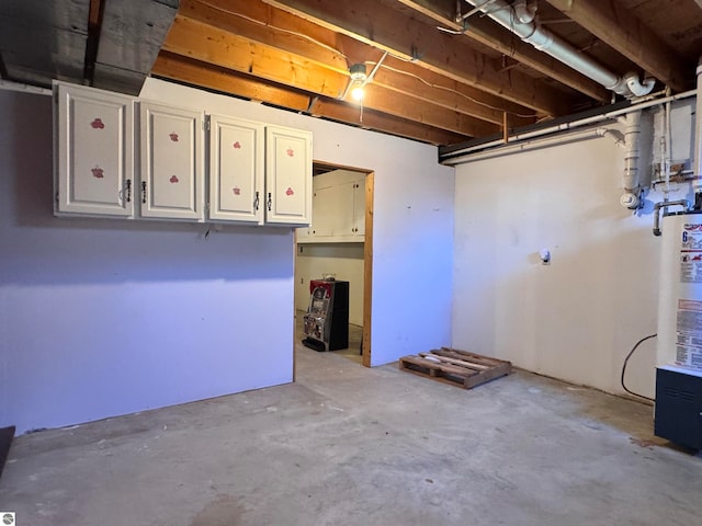 basement featuring gas water heater